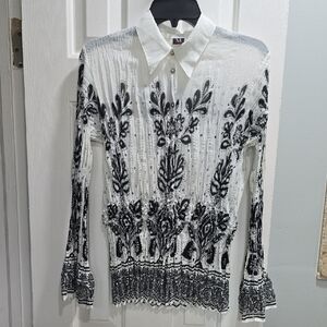 Vintage Black and White Patterned Button Down Shirt